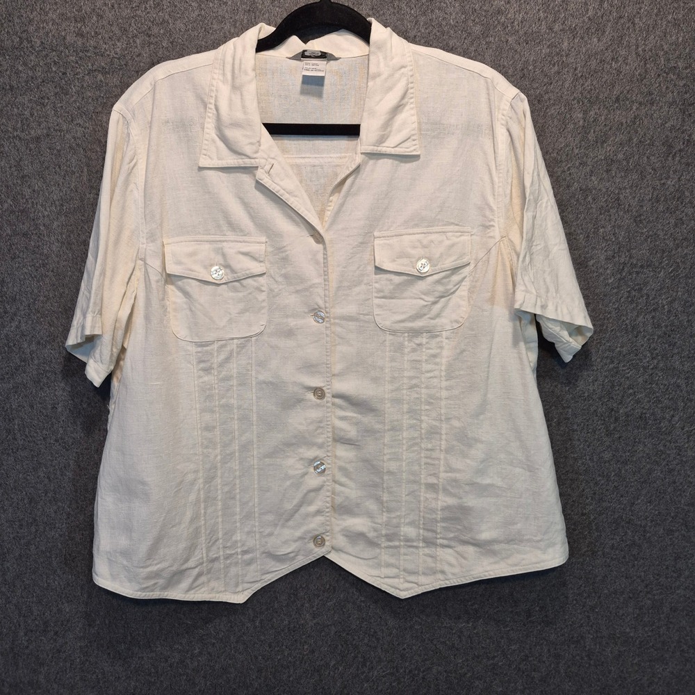 Vintage Stonebridge Linen Blend Top Coastal Utility Chic Safari Style Normcore